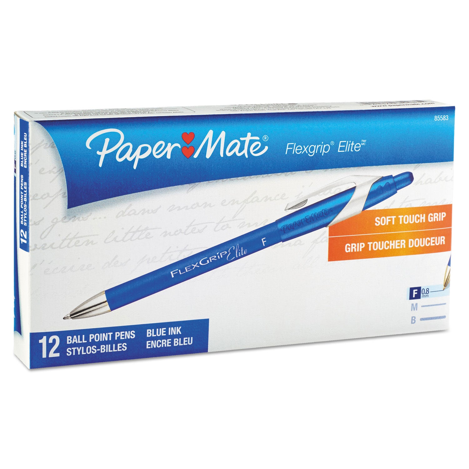 FlexGrip Elite Ballpoint Pen, Retractable, Fine 0.8 mm, Blue Ink, Blue Barrel, Dozen -