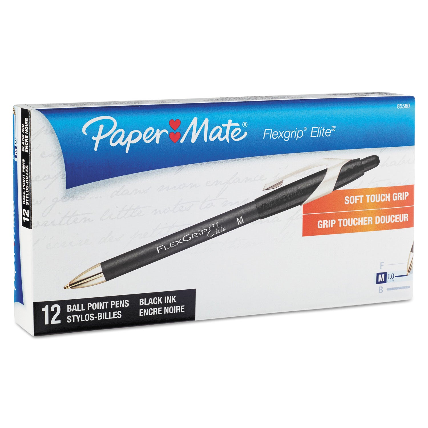 FlexGrip Elite Ballpoint Pen, Retractable, Medium 1 mm, Black Ink, Black Barrel, Dozen -