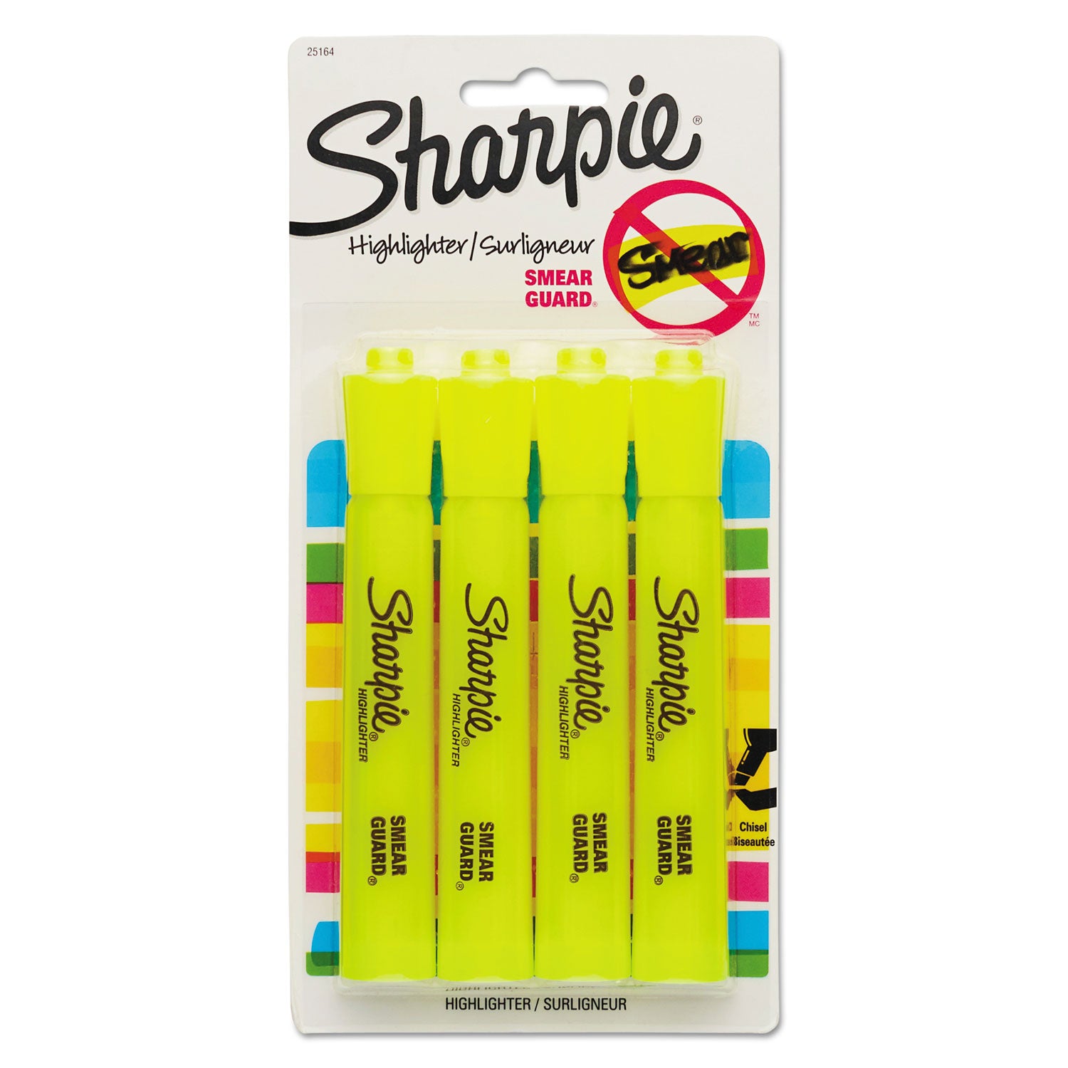 Tank Style Highlighters, Fluorescent Yellow Ink, Chisel Tip, Yellow Barrel, 4/Set -