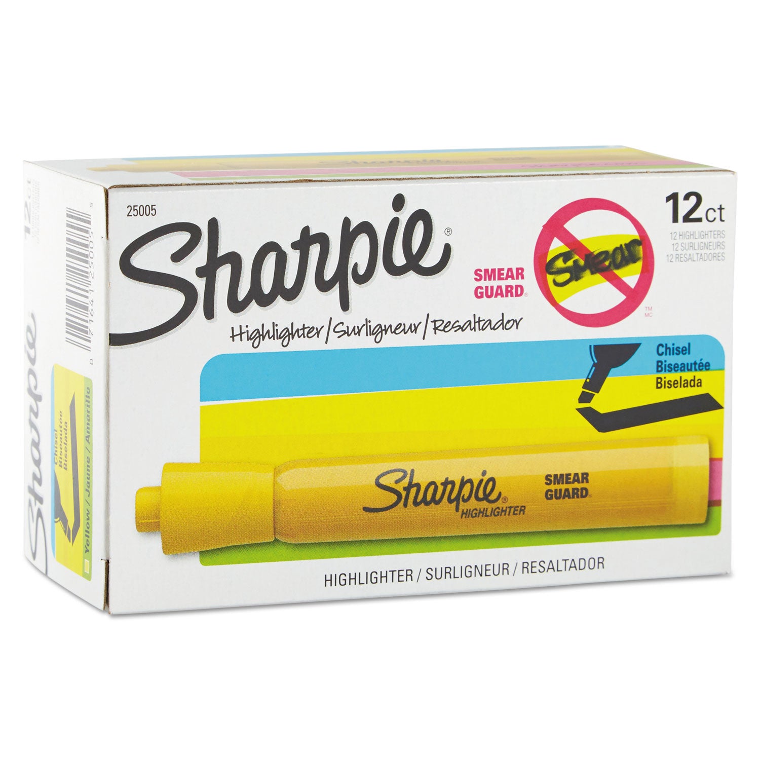 Tank Style Highlighters, Yellow Ink, Chisel Tip, Yellow Barrel, Dozen -