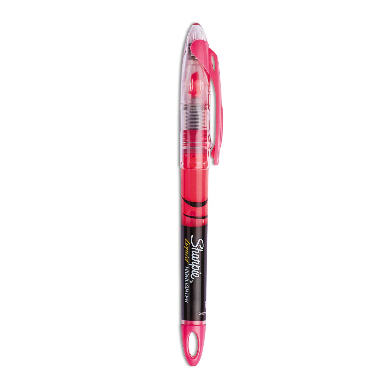 Liquid Pen Style Highlighters, Fluorescent Pink Ink, Chisel Tip, Pink/Black/Clear Barrel, Dozen -