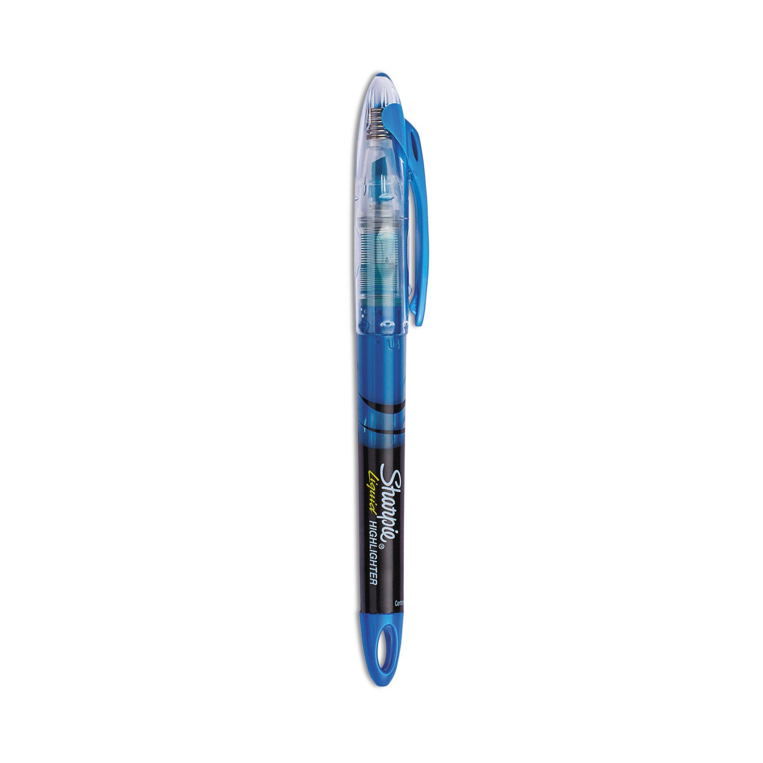 Liquid Pen Style Highlighters, Fluorescent Blue Ink, Chisel Tip, Blue/Black/Clear Barrel, Dozen -