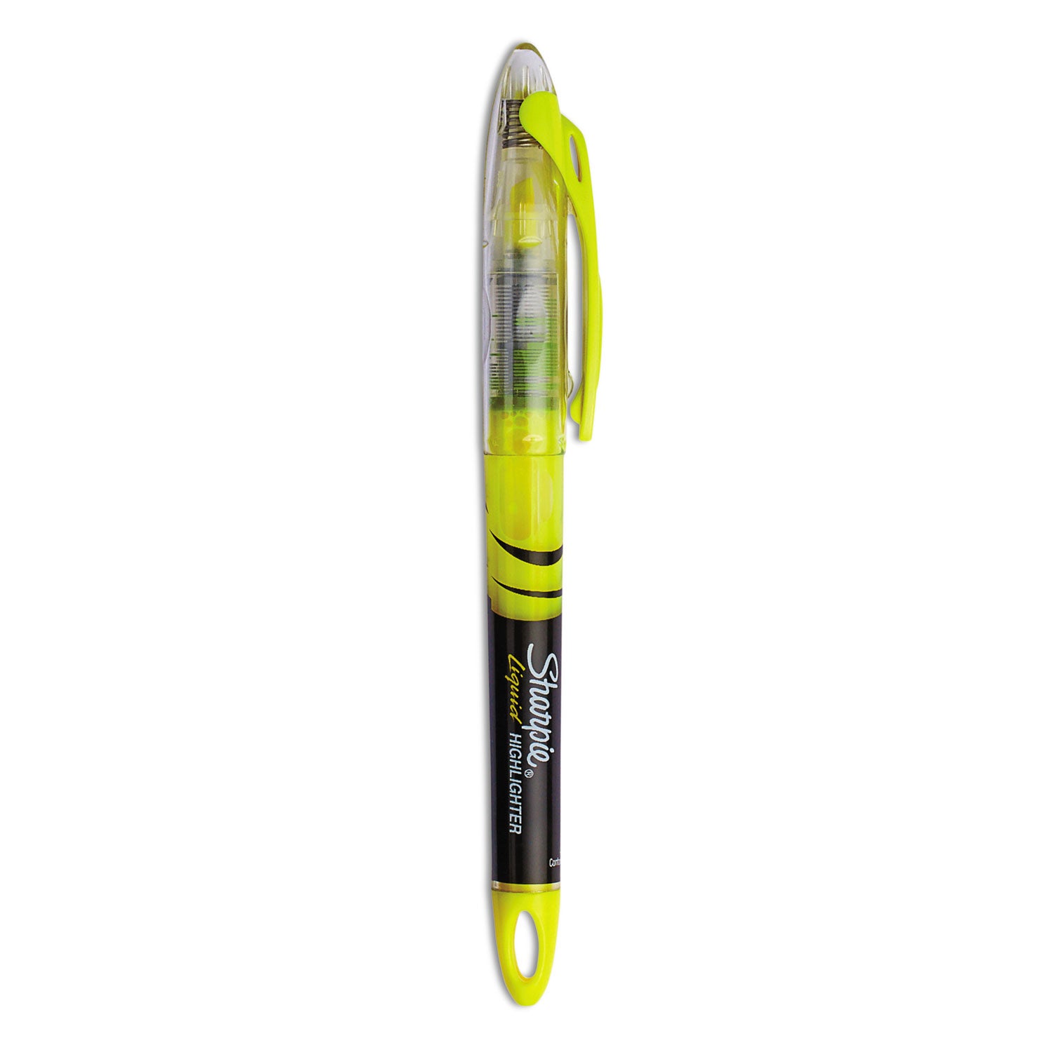 Liquid Pen Style Highlighters, Fluorescent Yellow Ink, Chisel Tip, Yellow/Black/Clear Barrel, Dozen -