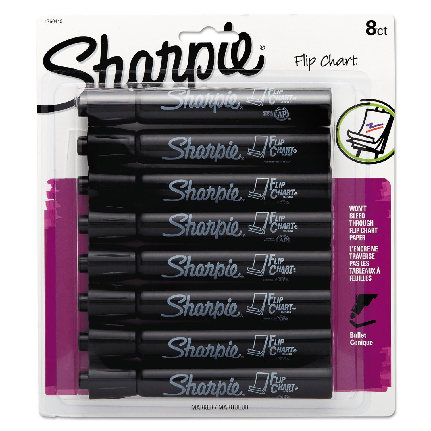 Flip Chart Marker, Broad Bullet Tip, Black, 8/Pack -