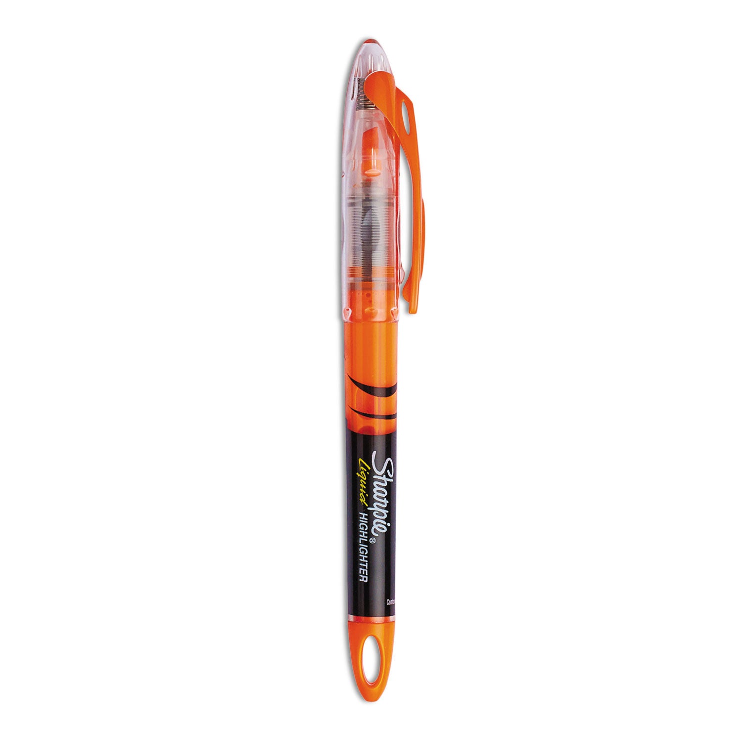 Liquid Pen Style Highlighters, Fluorescent Orange Ink, Chisel Tip, Orange/Black/Clear Barrel, Dozen -