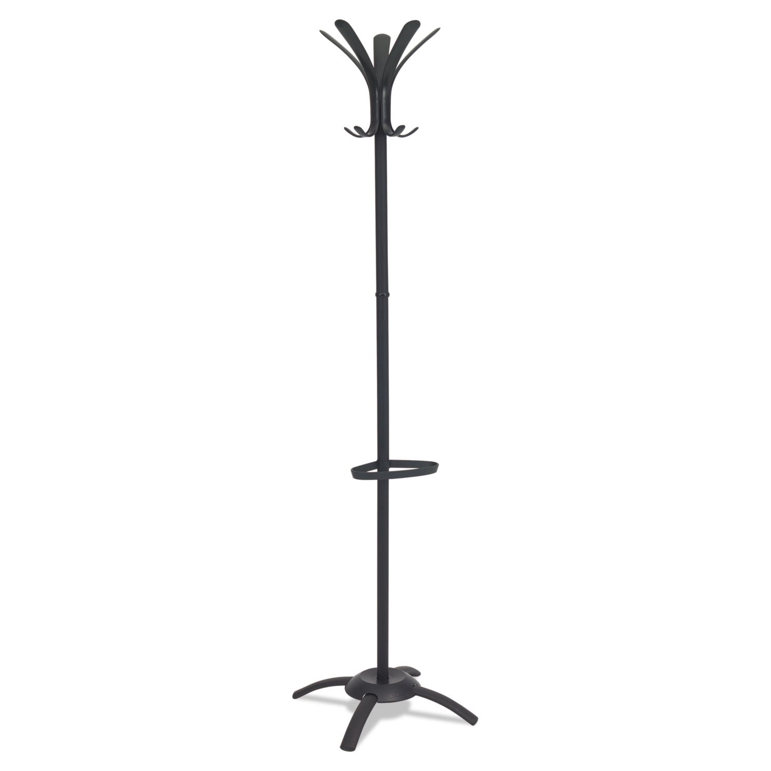 CLEO Coat Stand, Stand Alone Rack, Ten Knobs, Steel/Plastic, 19.75w x 19.75d x 68.9h, Black -