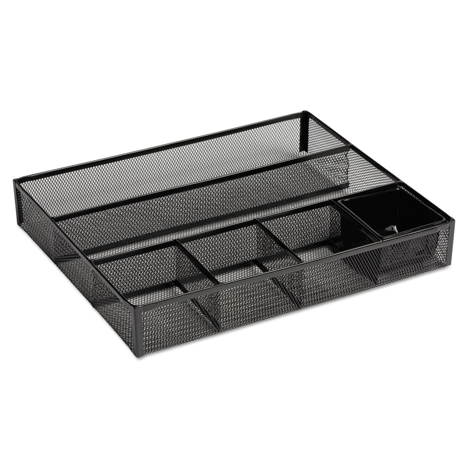 Metal Mesh Deep Desk Drawer Organizer, Six Compartments, 15.25 x 11.88 x 2.5, Black -