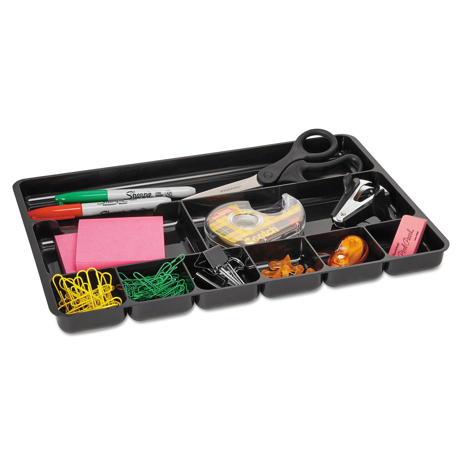 Regeneration Nine-Section Drawer Organizer, 14 x 9.13 x 1.13, Plastic, Black -