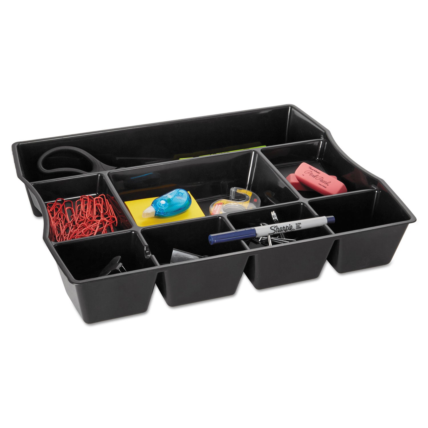 Regeneration Deep Drawer Organizer, Eight Compartments, 14.88 x 11.88 x 2.5, Plastic, Black -