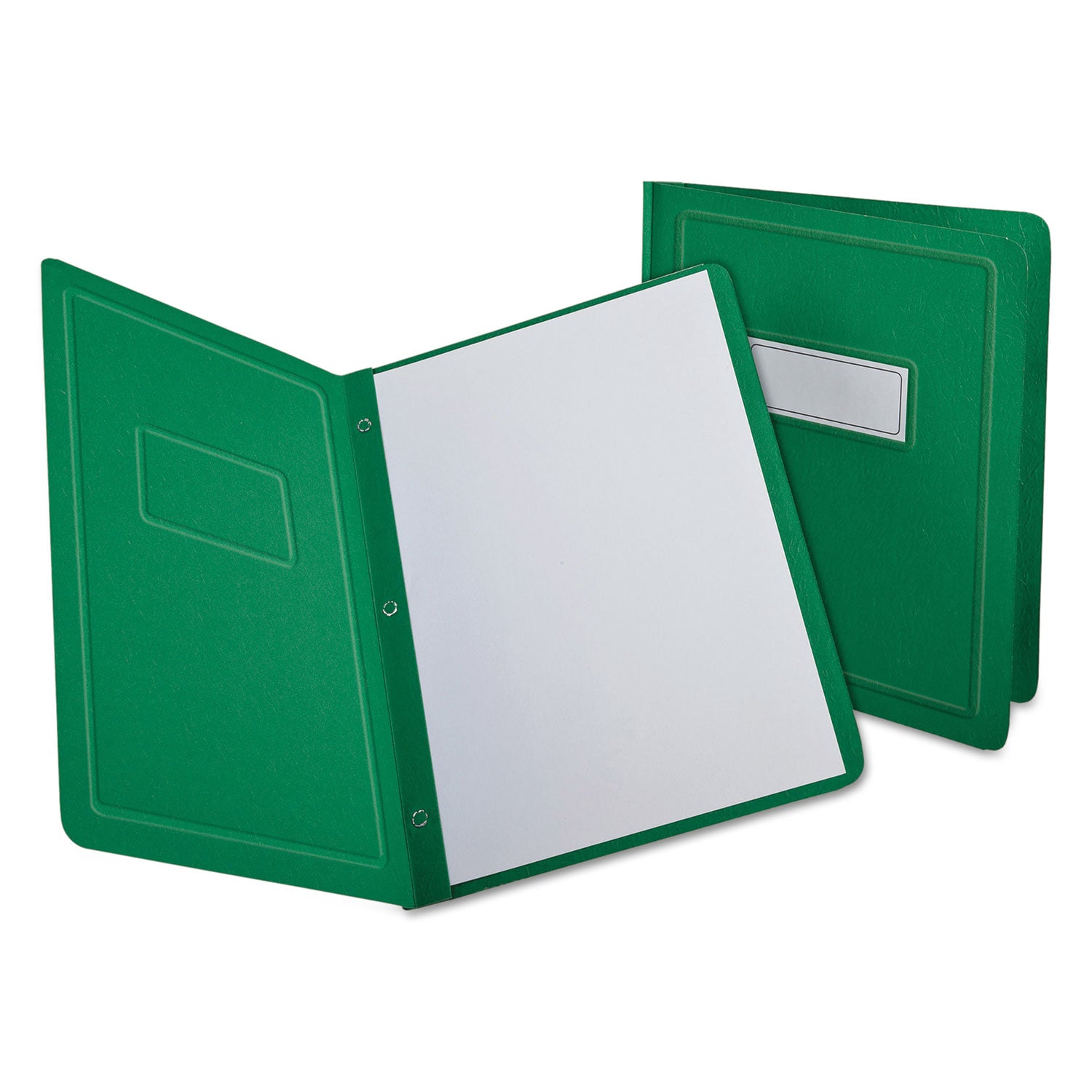 Title Panel and Border Front Report Cover, Three-Prong Fastener, 0.5" Capacity, 8.5 x 11, Light Green/Light Green, 25/Box -