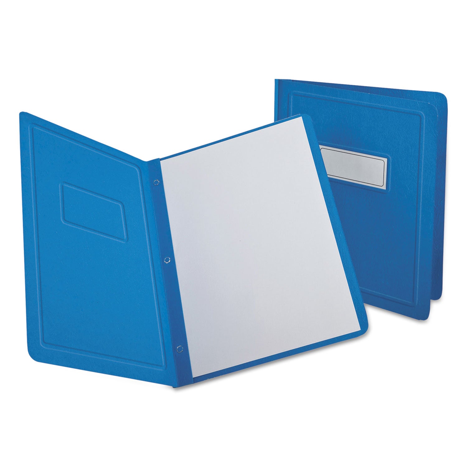 Title Panel and Border Front Report Cover, 3-Prong Fastener, Panel and Border Cover, 0.5" Cap, 8.5 x 11, Light Blue, 25/Box -