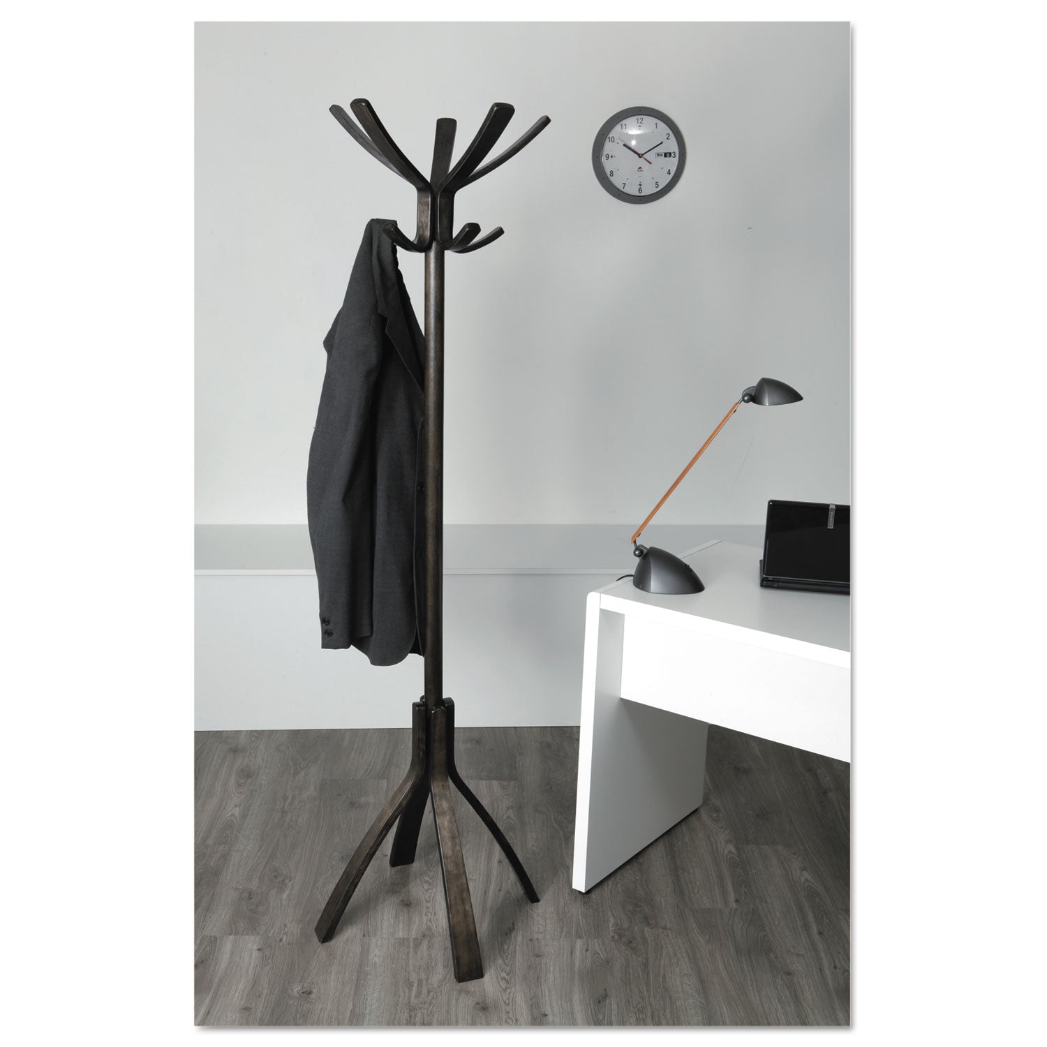 Cafe Wood Coat Stand, Ten Peg/Five Hook, 21.67w x 21.67d x 69.33h, Espresso Brown -