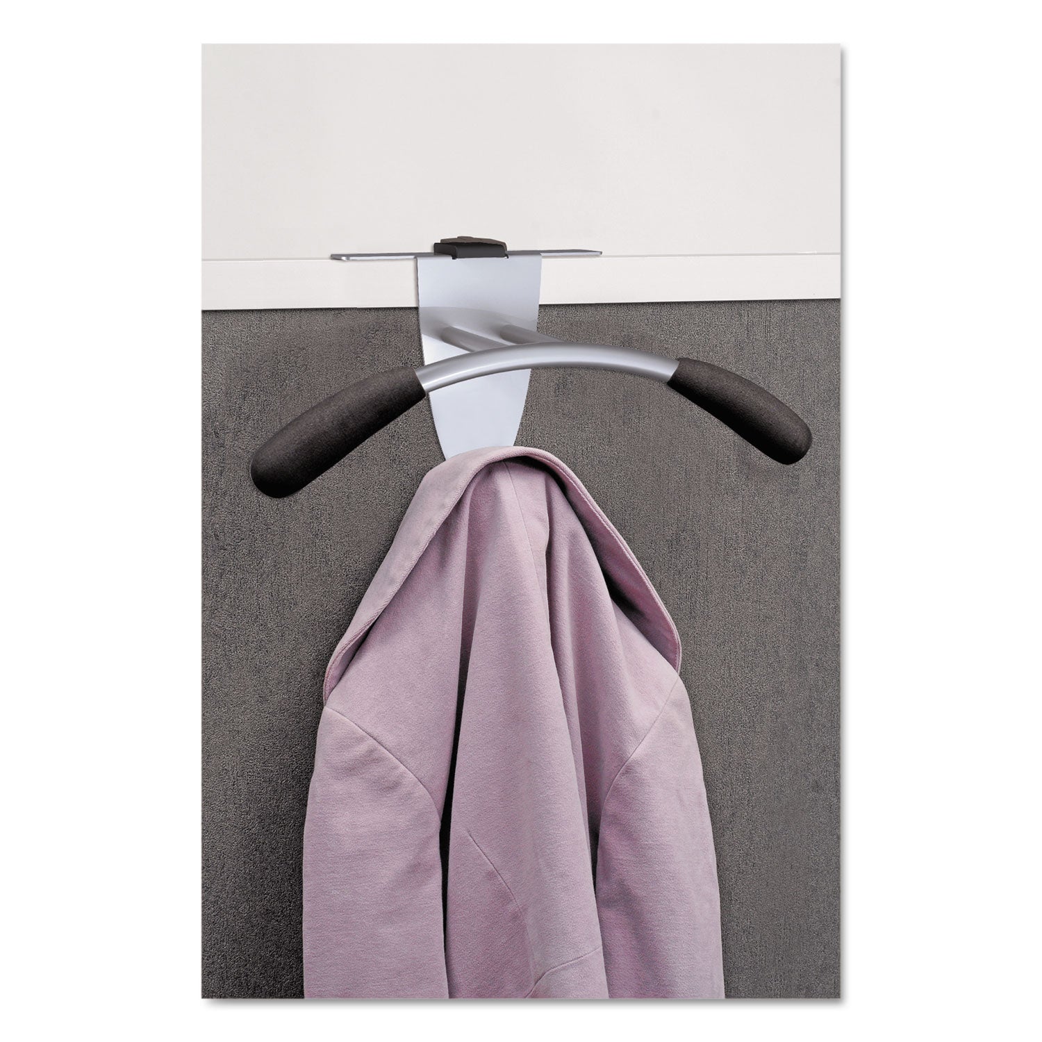 Hanger Shaped Partition Coat Hook, Metal/Foam/ABS, Silver/Black -
