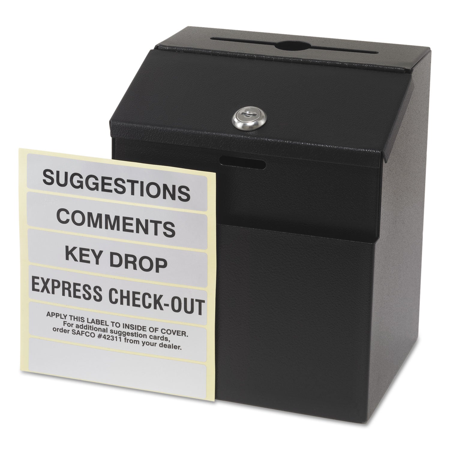 Steel Suggestion/Key Drop Box with Locking Top, 7 x 6 x 8.5, Black Powder Coat Finish -