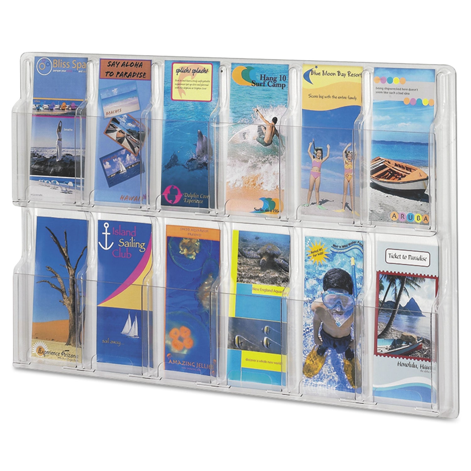Reveal Clear Literature Displays, 12 Compartments, 30w x 2d x 20.25h, Clear -