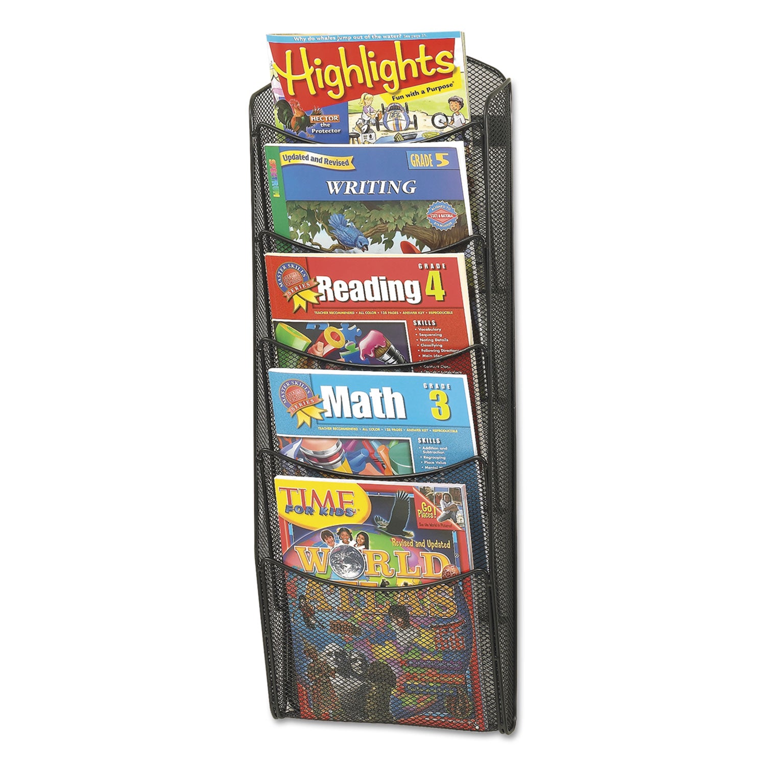 Onyx Mesh Literature Rack, Five Compartments, 10.25w x 3.5d x 28.33h, Black -
