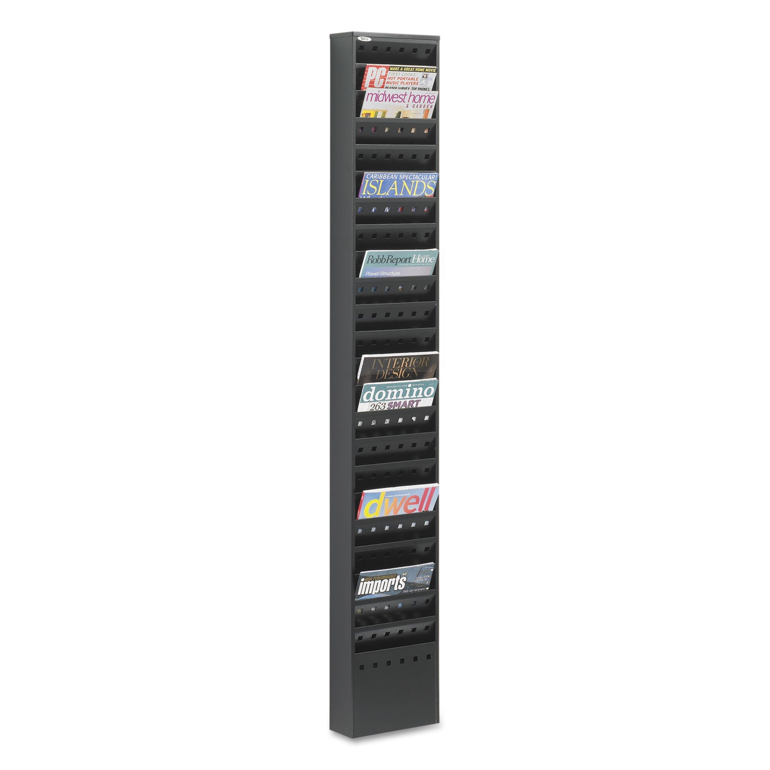 Steel Magazine Rack, 23 Compartments, 10w x 4d x 65.5h, Black -
