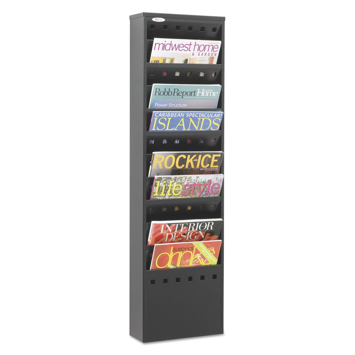 Steel Magazine Rack, 11 Compartments, 10w x 4d x 36.25h, Black -