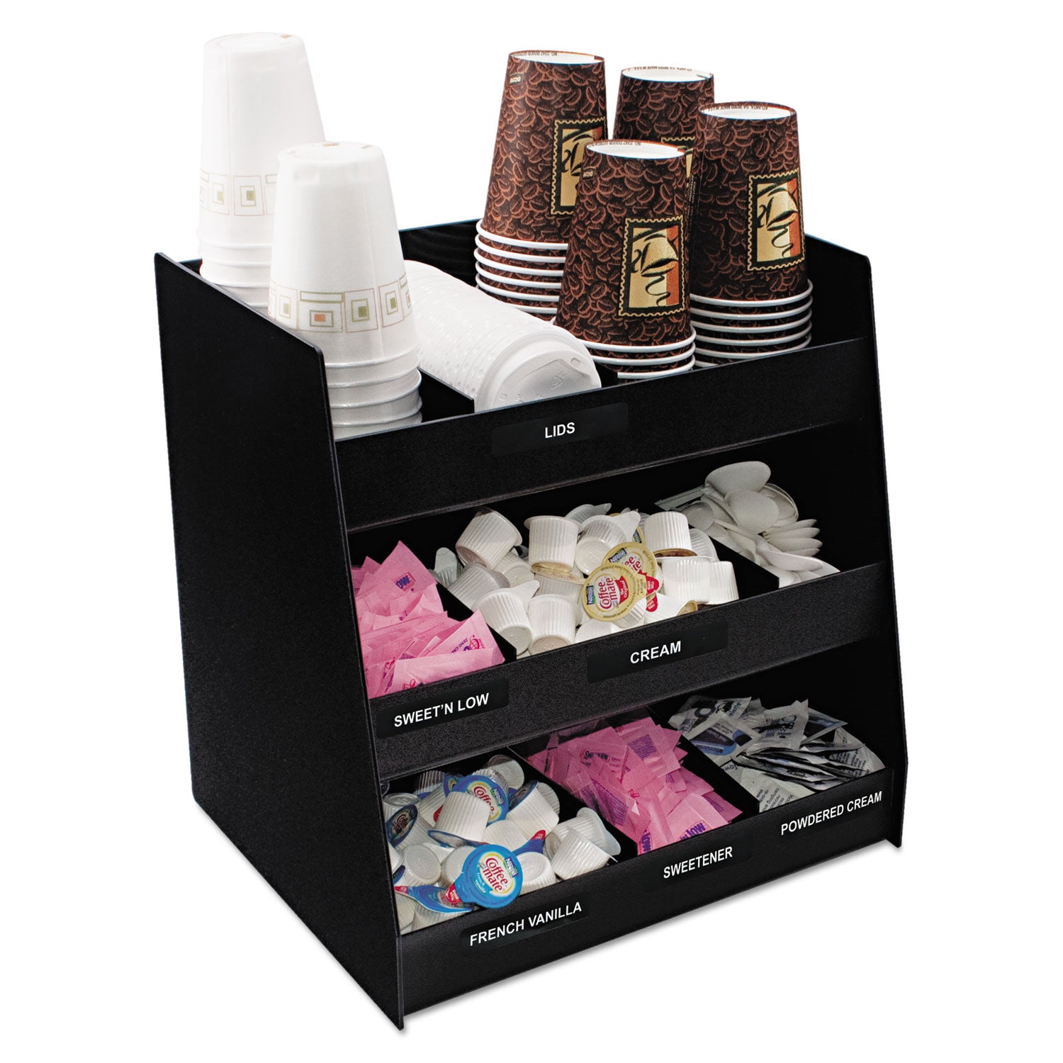 Vertical Condiment Organizer, 9 Compartments, 14.5 x 11.75 x 15, Black -