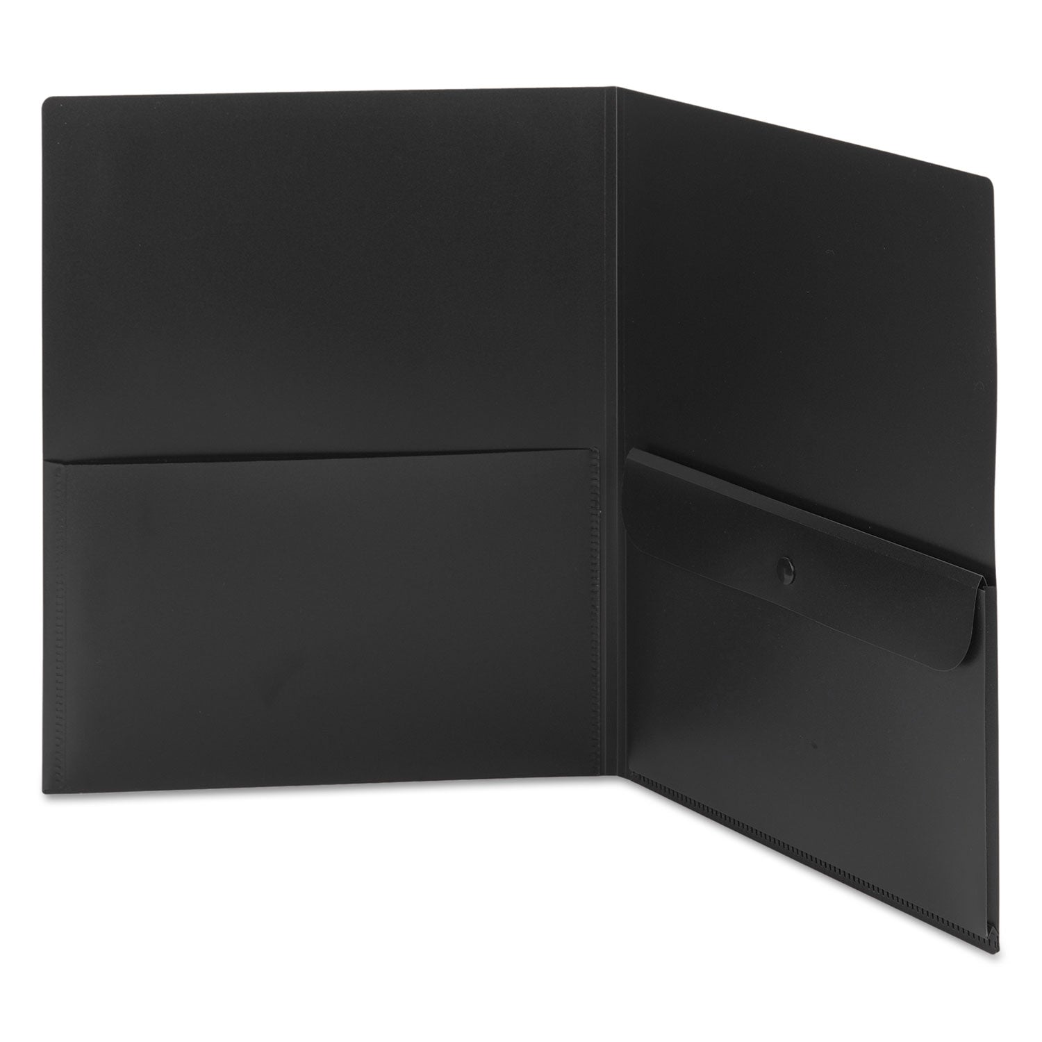 Poly Two-Pocket Folder with Snap Closure Security Pocket, 100-Sheet Capacity, 11 x 8.5, Black, 5/Pack -