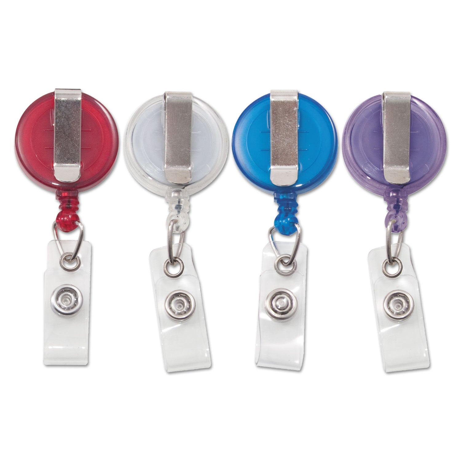 Translucent Retractable ID Card Reel, 30" Extension, Assorted Colors, 4/Pack -