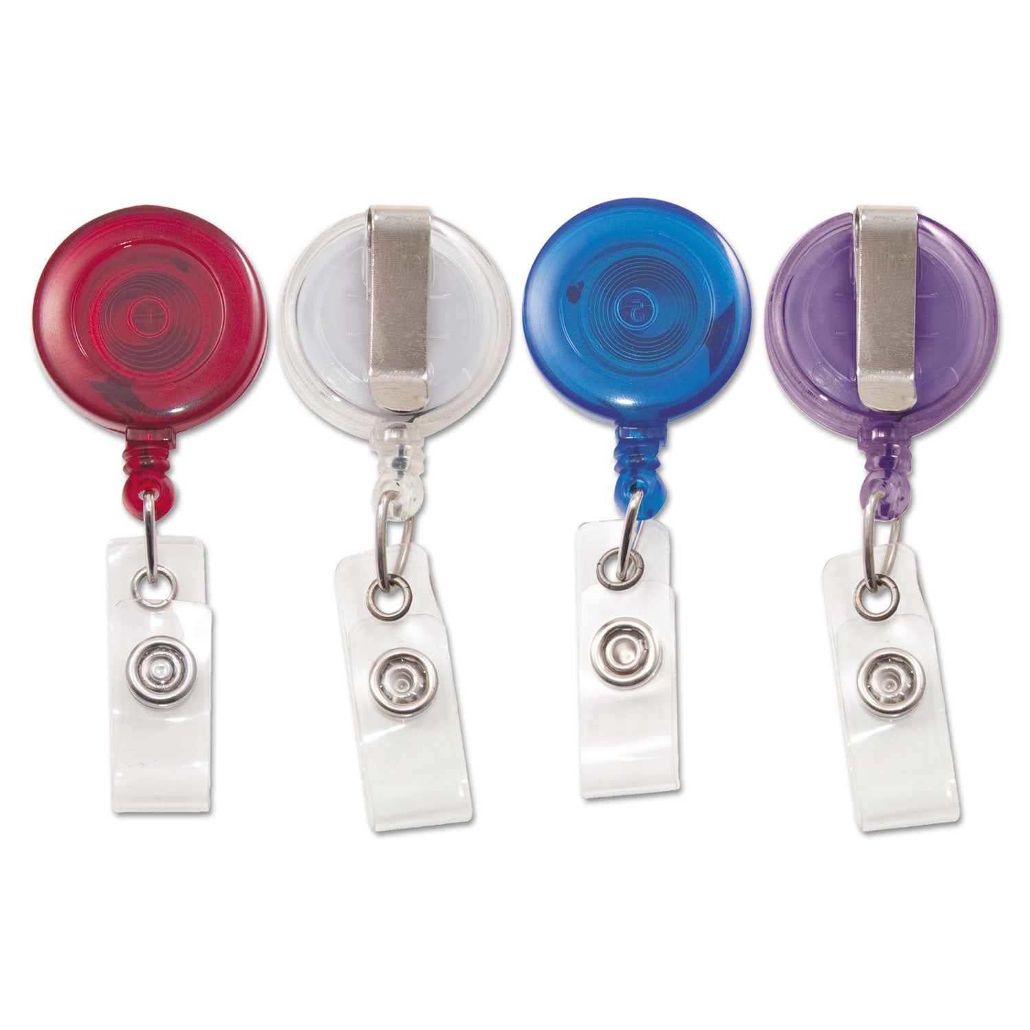 Translucent Retractable ID Card Reel, 30" Extension, Assorted Colors, 4/Pack -