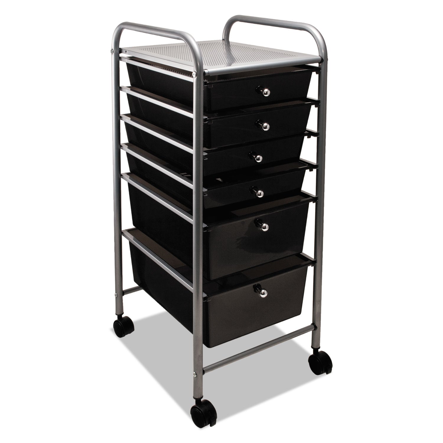 Portable Drawer Organizer, Metal, 1 Shelf, 6 Drawers, 13" x 15.38" x 32.13", Matte Gray/Smoke -