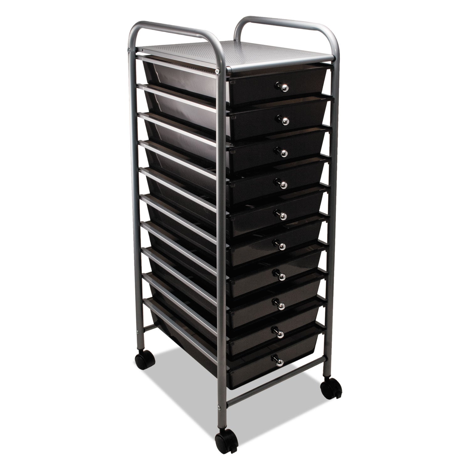 Portable Drawer Organizer, Metal, 1 Shelf, 10 Drawers, 13" x 15.38" x 37.75", Matte Gray/Smoke -