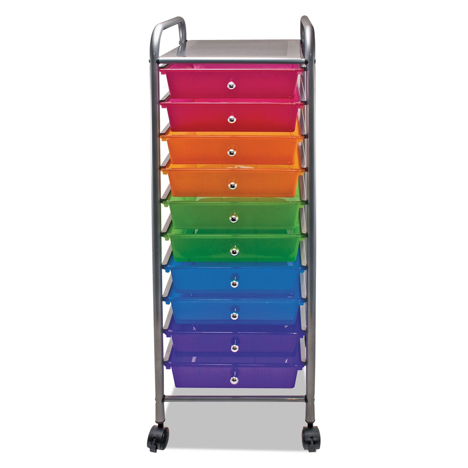 Portable Drawer Organizer, Metal, 1 Shelf, 10 Drawers, 13" x 15.38" x 37.75", Matte Gray/Assorted -