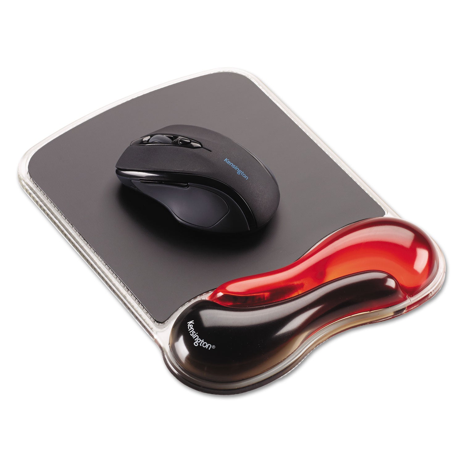 Duo Gel Wave Mouse Pad with Wrist Rest, 9.37 x 13, Red -
