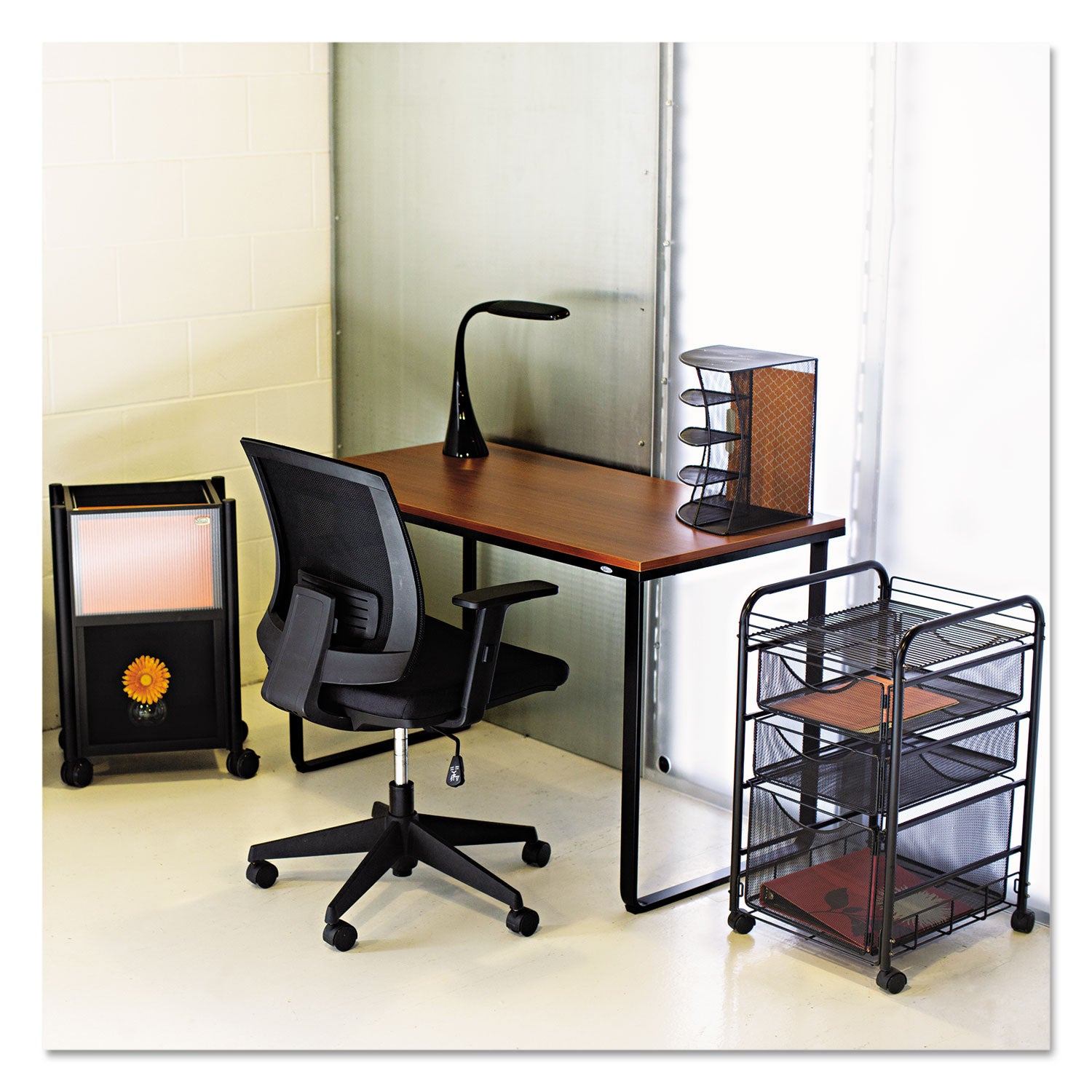 Steel Desk, 47.25" x 24" x 28.75", Cherry/Black -