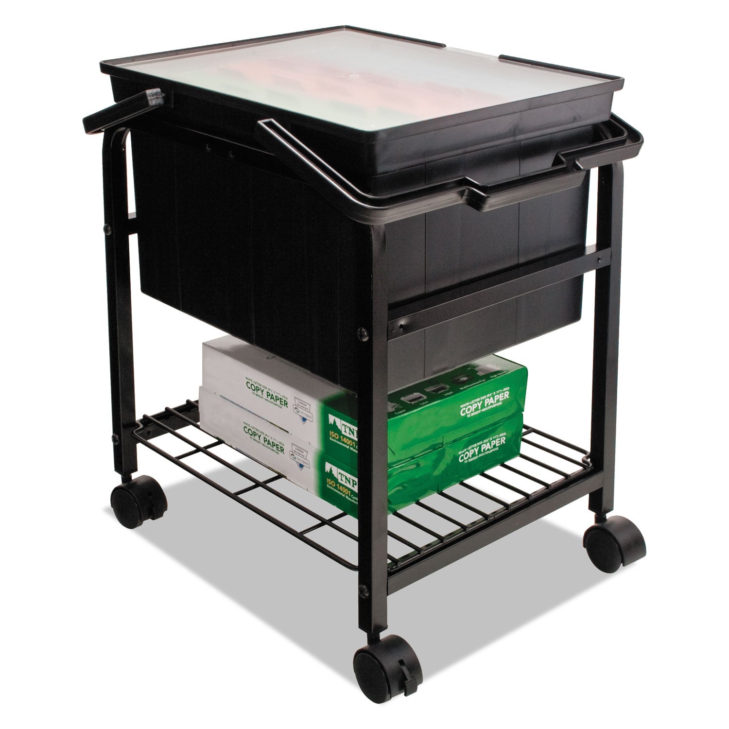 Heavy-Duty File Shuttle, Metal, 1 Shelf, 17.13" x 14.25" x 20", Black -