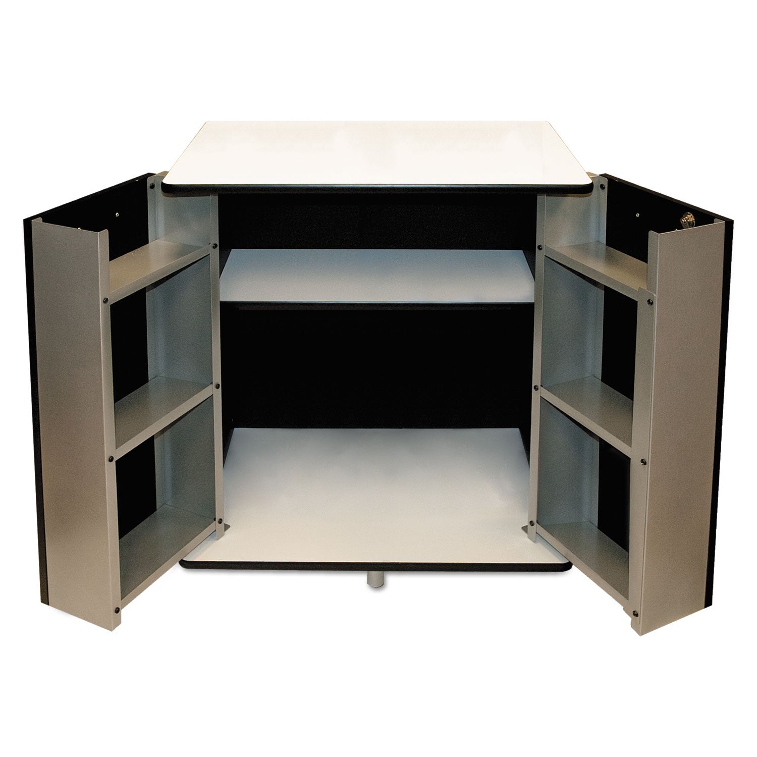 Refreshment Stand, Engineered Wood, 9 Shelves, 29.5" x 21" x 33", White/Black -