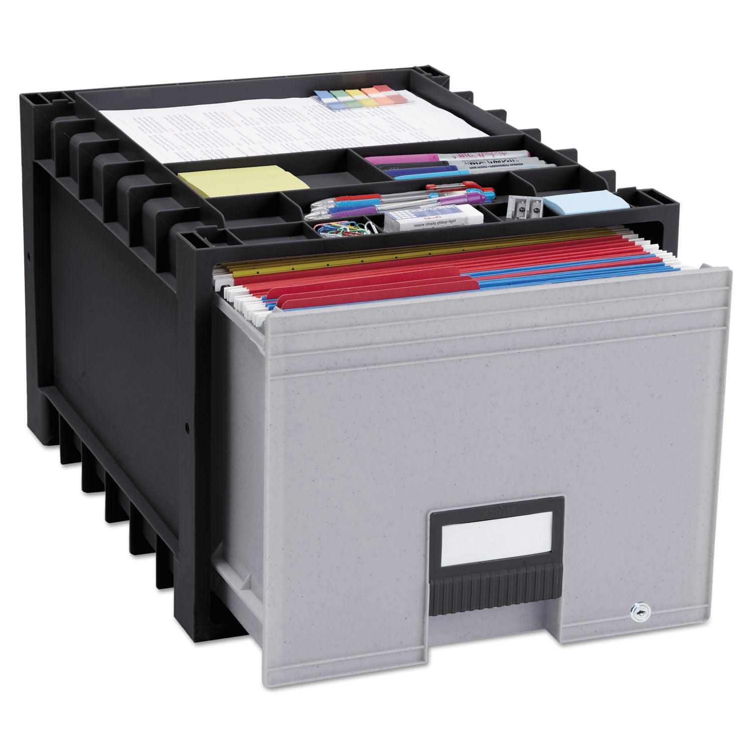 Archive Storage Drawers with Key Lock, Letter Files, 15.25" x 18" x 11.5", Black/Gray -