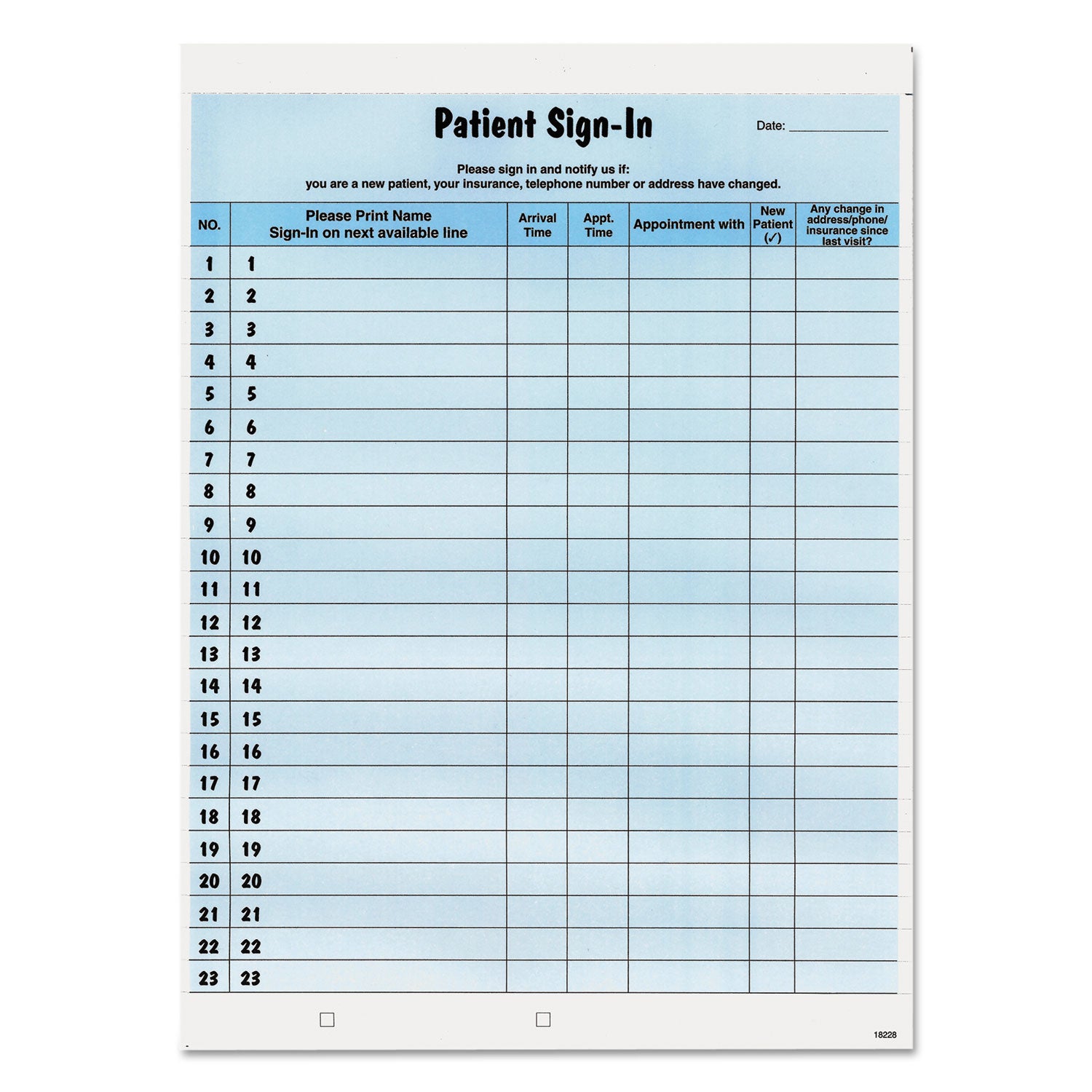 Patient Sign-In Label Forms, Two-Part Carbon, 8.5 x 11.63, Blue Sheets, 125 Forms Total -