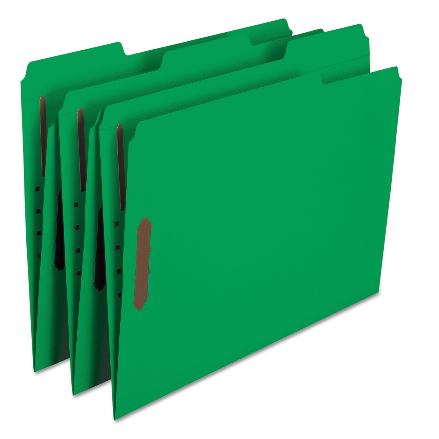 Top Tab Colored Fastener Folders, 0.75" Expansion, 2 Fasteners, Letter Size, Green Exterior, 50/Box -