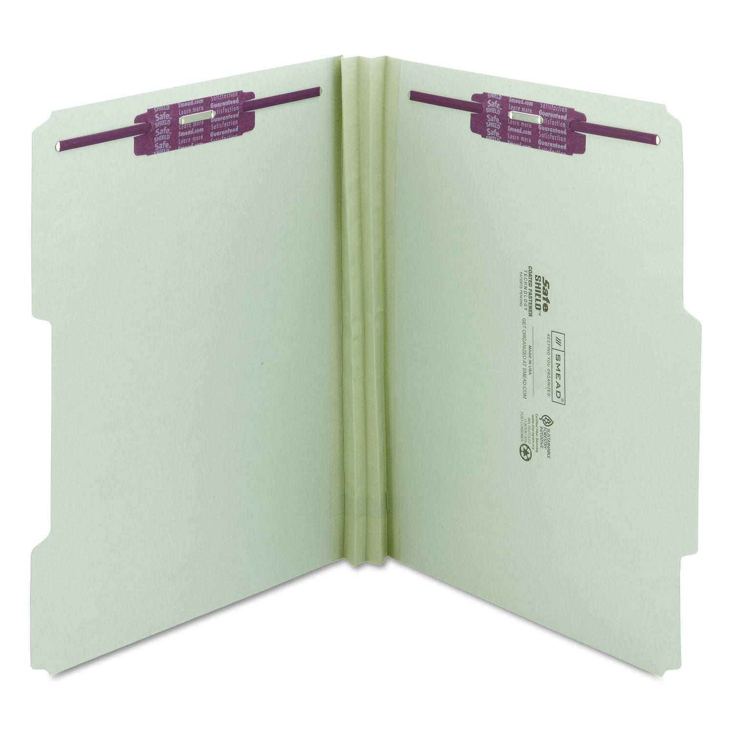 Recycled Pressboard Folders, Two SafeSHIELD Coated Fasteners, 2/5-Cut: R of C, 2" Expansion, Letter Size, Gray-Green, 25/Box - 2