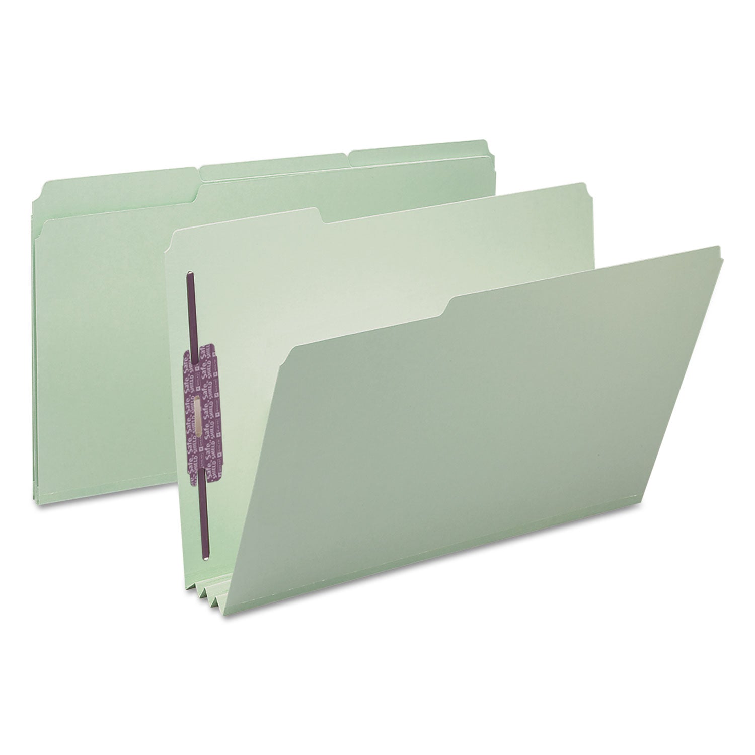 Recycled Pressboard Fastener Folders, 1/3-Cut Tabs, Two SafeSHIELD Fasteners, 3" Expansion, Legal Size, Gray-Green, 25/Box -