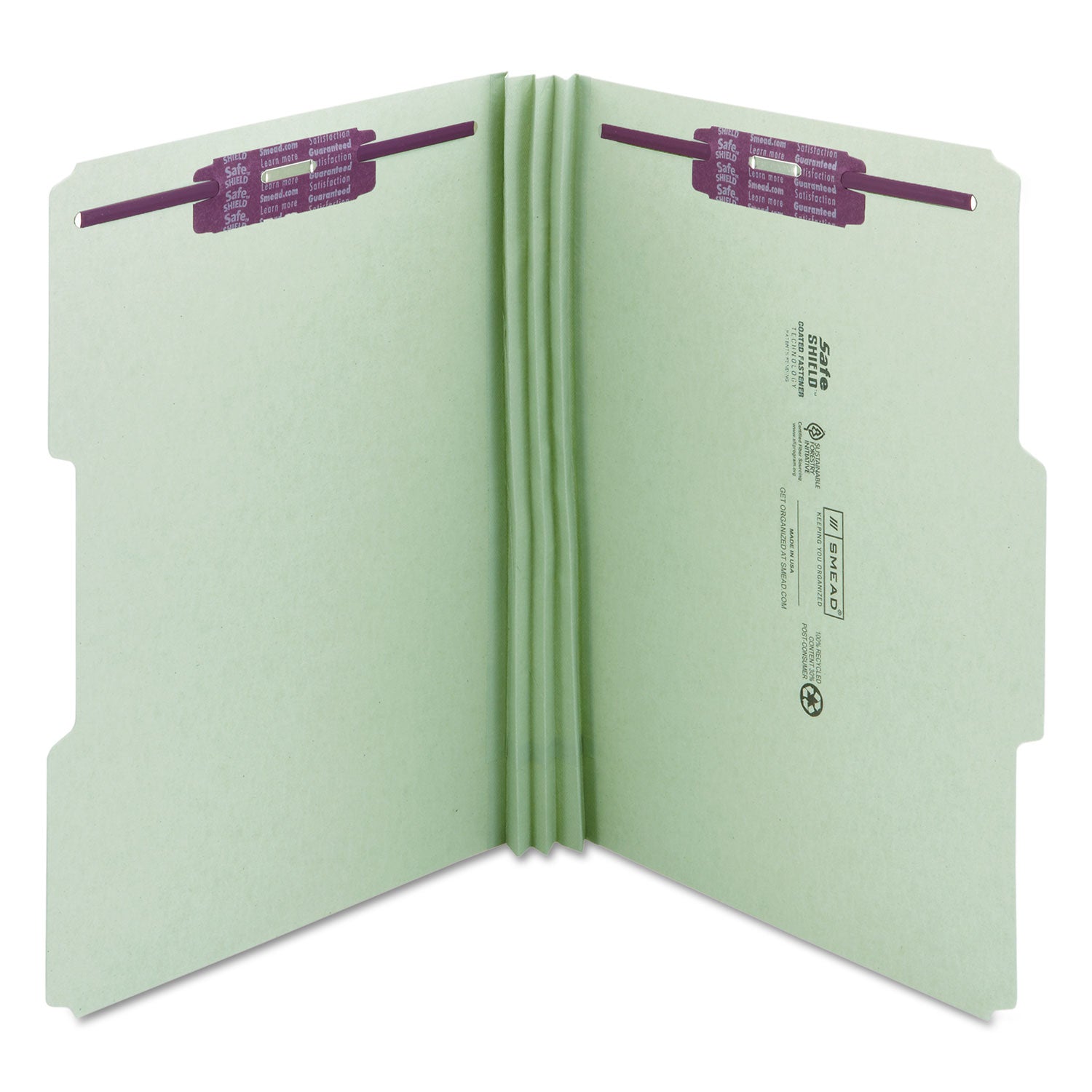 Recycled Pressboard Fastener Folders, 1/3-Cut Tabs, Two SafeSHIELD Fasteners, 3" Expansion, Legal Size, Gray-Green, 25/Box -