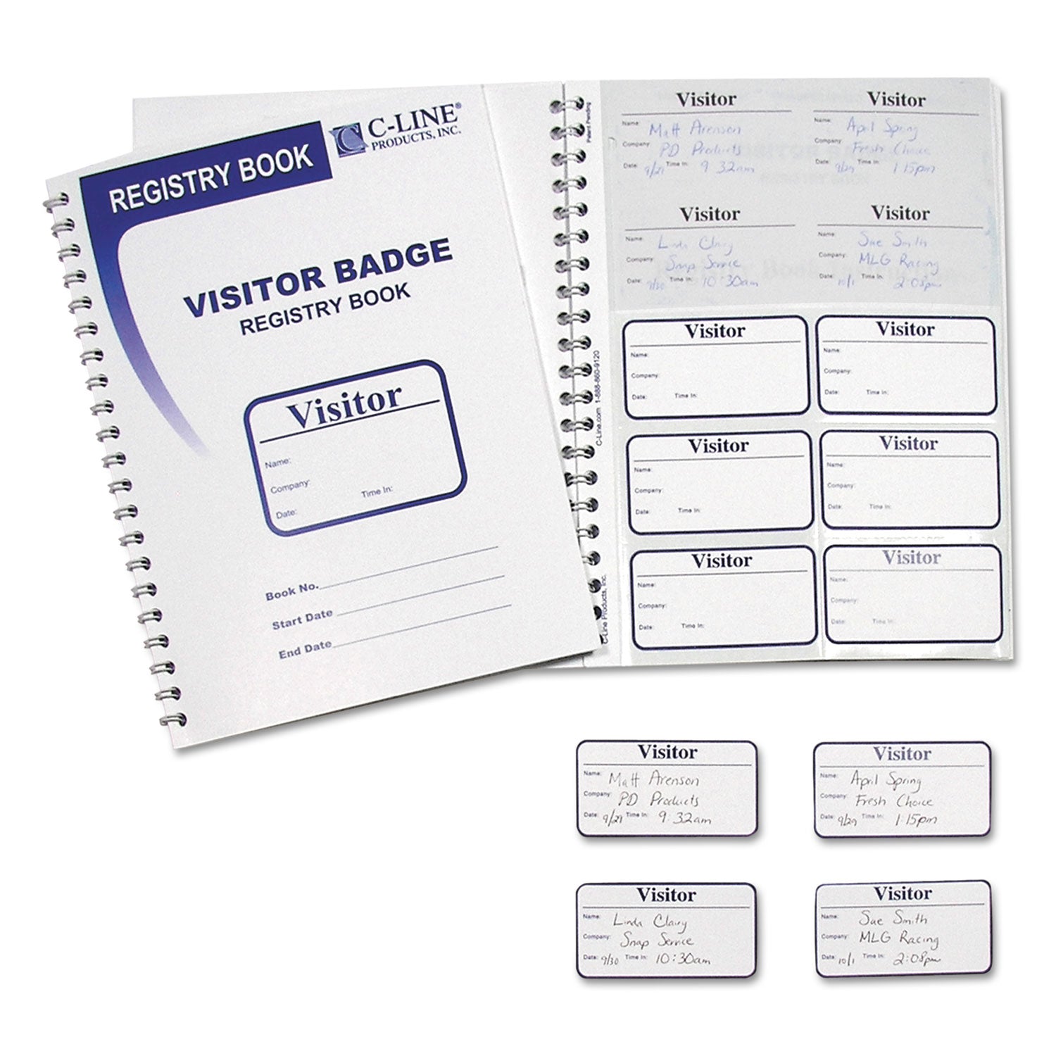 Visitor Badges with Registry Log, 3 5/8 x 1 7/8, White, 150 Badges/Box -