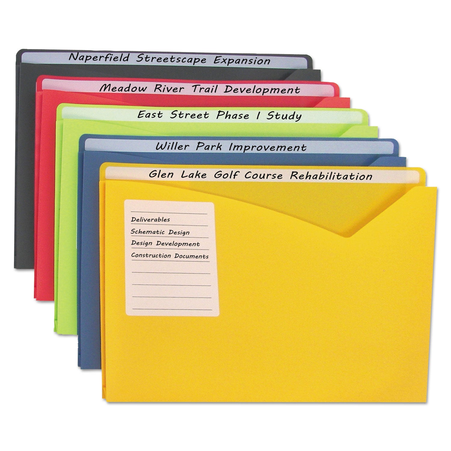 Write-On Poly File Jackets, Straight Tab, Letter Size, Assorted Colors, 25/Box -