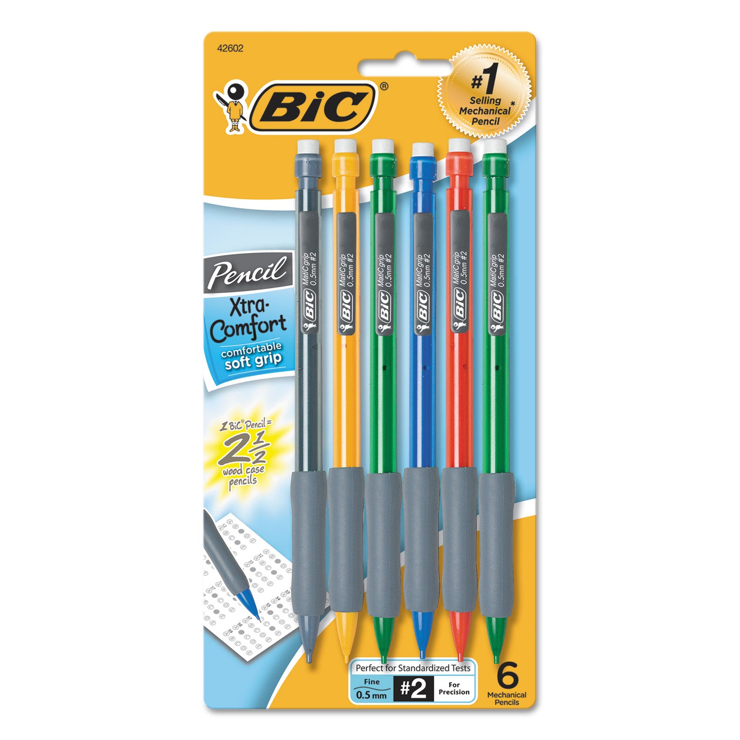 xtra-comfort-mechanical-pencil-05-mm-hb-#2-black-lead-randomly-assorted-barrel-colors-6-pack_bicmpfgp61 - 1