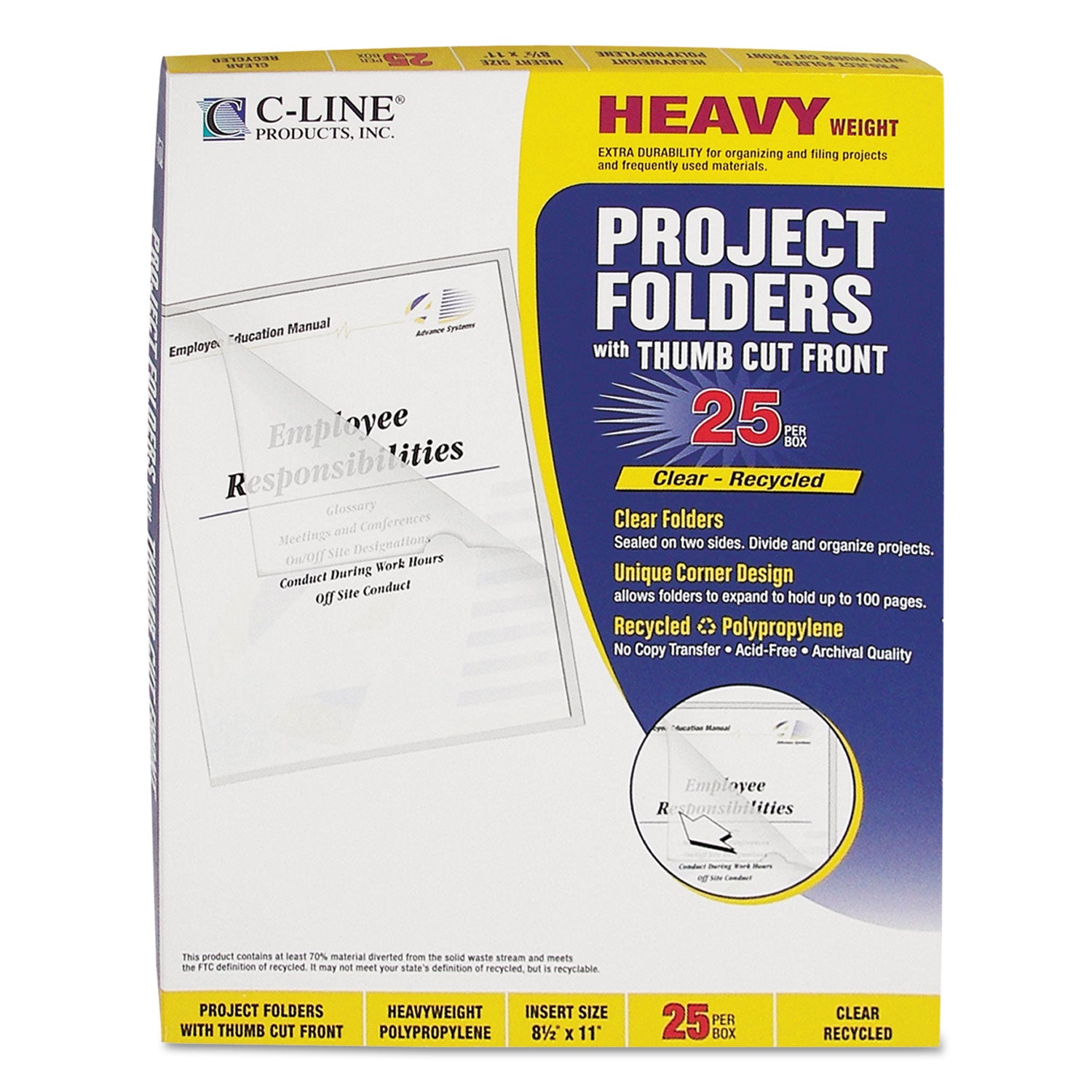 Poly Project Folders, Letter Size, Clear, 25/Box -