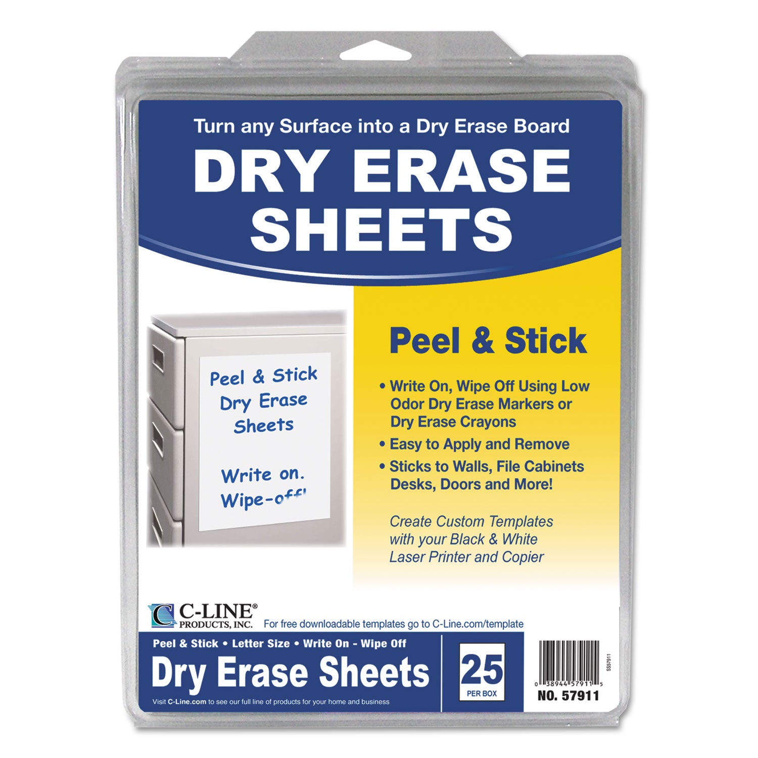 Self-Stick Dry Erase Sheets, 8.5 x 11, White Surface, 25/Box -