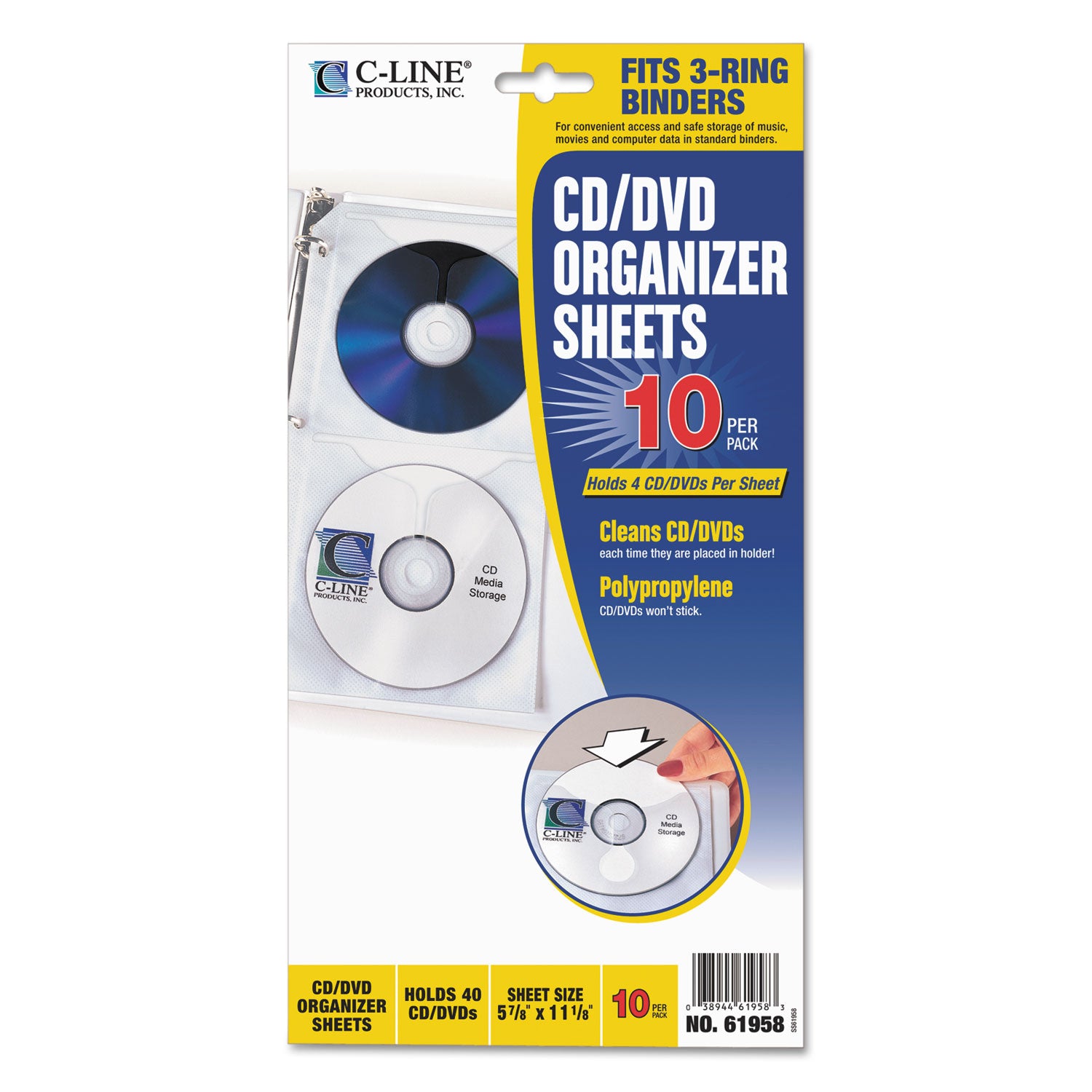 Deluxe CD Ring Binder Storage Pages, Standard, 4 Disc Capacity, Clear/White, 10/Pack -