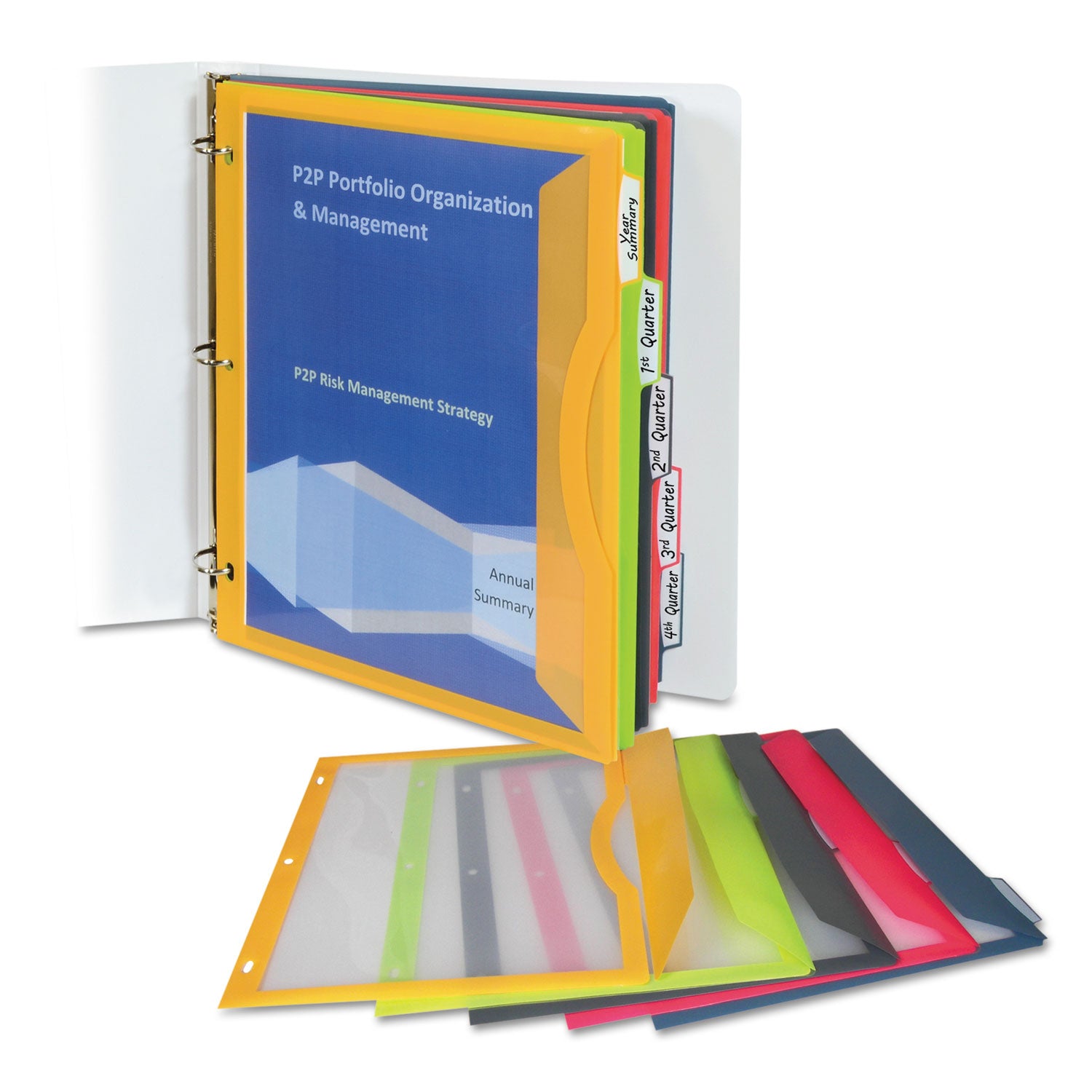Binder Pocket With Write-On Index Tabs, 9.88 x 11.38, Assorted, 5/Set -