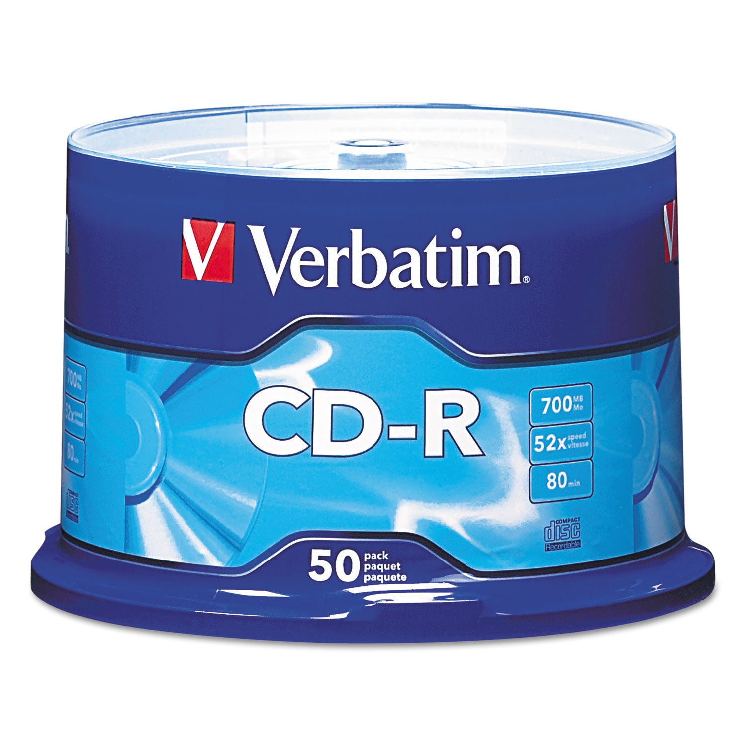 CD-R Recordable Disc, 700 MB/80min, 52x, Spindle, Silver, 50/Pack -