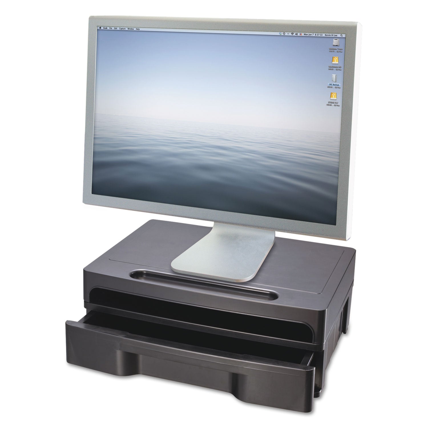 Monitor Stand with Drawer, 13.13" x 9.88" x 5", Black, Supports 40 lbs -