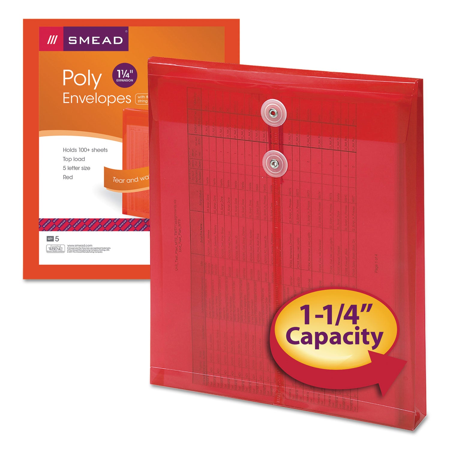 Poly String and Button Interoffice Envelopes, Open-End (Vertical), 9.75 x 11.63, Transparent Red, 5/Pack -