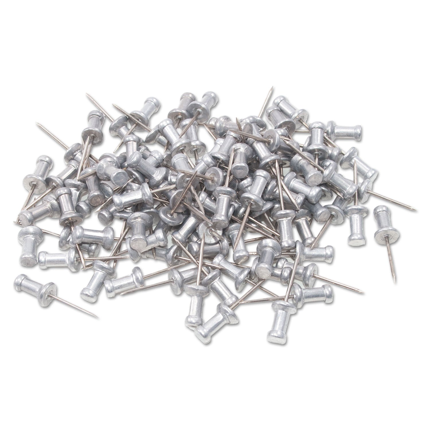 Aluminum Head Push Pins, Aluminum, Silver, 0.63", 100/Box -